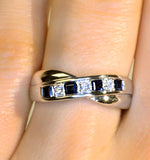 Sapphire 0.45ct And Diamond 9k White Gold Crossover Ring