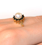 Pearl And Sapphire 9k Gold Ring
