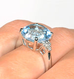 Blue Topaz 8.00ct And Diamond 9k White Gold Ring