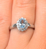 Aquamarine 0.70ct And Diamond 9k White Gold Ring