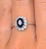 Sapphire 7 X 5mm And Diamond 9k White Gold Ring  E5891