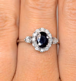 Sapphire 7 X 5mm And Diamond 9k White Gold Ring