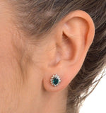 Emerald 6 X 4mm And Diamond 18k Yellow Gold Earrings  Feg25-g