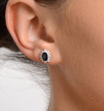 Sapphire 6mm X 4mm And Diamond 18k Yellow Gold Earrings  Feg25-u
