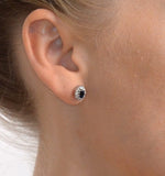 Sapphire 5mm X 3mm And Diamond 18k White Gold Earrings