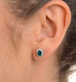 Emerald 6 X 4mm And Diamond 18k Yellow Gold Earrings