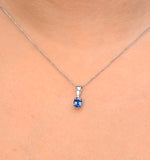 Sapphire 5 X 4mm 18k White Gold Pendant Necklace