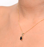 Sapphire 7 X 5mm And Diamond 18k Yellow Gold Pendant Necklace Fer24-u