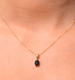Sapphire 7 X 5mm And Diamond 18k Yellow Gold Pendant Necklace Fer24-u