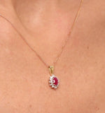 Ruby 6 X 4mm And Diamond 18k Yellow Gold Pendant Necklace