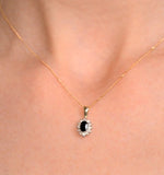 Sapphire 6 X 4mm And Diamond 18k Yellow Gold Pendant Necklace