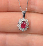 Ruby 6 X 4mm And Diamond 18k White Gold Pendant Necklace Fer26-ty