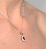 Ruby 6 X 4mm And Diamond 18k White Gold Pendant Necklace Fer26-ty