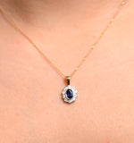 Sapphire 6 X 4mm And Diamond 18k Yellow Gold Pendant Necklace Fer26-u