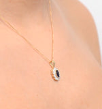Sapphire 6 X 4mm And Diamond 18k Yellow Gold Pendant Necklace Fer26-u