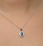 Sapphire 6 X 4mm And Diamond 18k White Gold Pendant Necklace Fer26-uy