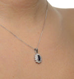 Sapphire 6 X 4mm And Diamond 18k White Gold Pendant Necklace Fer26-uy