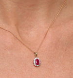 Ruby 7 X 5mm And Diamond 18k Yellow Gold Pendant Necklace