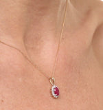 Ruby 7 X 5mm And Diamond 18k Yellow Gold Pendant Necklace