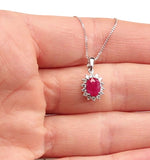 Ruby 7 X 5mm And Diamond 18k White Gold Pendant Necklace Fer27-ty