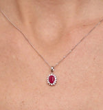 Ruby 7 X 5mm And Diamond 18k White Gold Pendant Necklace Fer27-ty