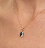 Sapphire 7 X 5mm And Diamond 18k Yellow Gold Pendant Necklace