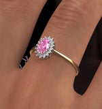 18k Gold Diamond And Oval Pink Sapphire Ring 0.08ct