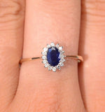 Sapphire 6 X 4mm And Diamond 18k Gold Ring  Fet20-u