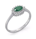 Emerald 6 X 4mm And Diamond 18k White Gold Ring  Fet21-gy