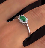 Emerald 6 X 4mm And Diamond 18k White Gold Ring  Fet21-gy