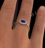 Tanzanite 6 X 4mm And Diamond 18k Gold Ring  Fet21-v