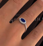 Sapphire 6 X 4mm And Diamond 18k White Gold Ring  Fet21-uy