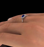 Sapphire 6 X 4mm And Diamond 18k White Gold Ring  Fet21-uy