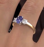 Tanzanite 7 X 5mm And Lab Diamonds G/vs 18k Gold Ring Fet23-v