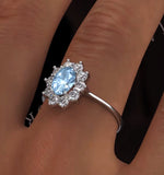 Aquamarine 0.70ct And Diamond 0.50ct 18k White Gold Ring  Fet25-cy
