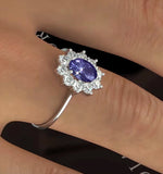 Tanzanite 7 X 5mm And 0.50ct Diamond 18k White Gold Ring  Fet25-vy