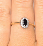 Sapphire 5 X 3mm And Diamond 18k Gold Ring  Fet29-u