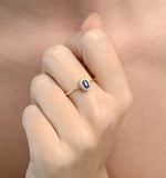 Sapphire 5 X 3mm And Diamond 18k Gold Ring  Fet29-u