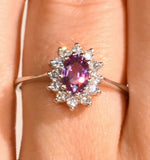 18k Gold White Diamond And Pink Sapphire Ring 0.18ct