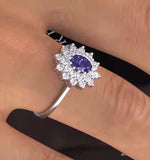 Tanzanite 6 X4mm And Diamond 18k White Gold Ring