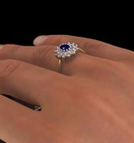 Sapphire 6 X 4mm And Diamond 18k Gold Ring  Fet34-u