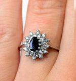 Sapphire 6 X 4mm And Diamond 18k White Gold Ring  Fet34-uy