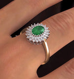 Emerald 7 X 5mm And Diamond 18k Gold Ring