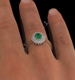 Emerald 7 X 5mm And Diamond 18k Gold Ring