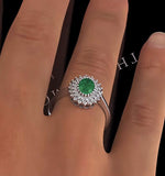 Emerald 7 X 5mm And Diamond 18k White Gold Ring