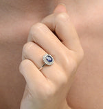 Sapphire 7 X 5mm And Diamond 18k White Gold Ring  Fet35-uy