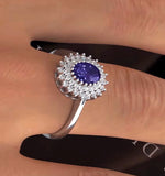 Tanzanite 7 X 5mm And 0.30ct Diamond 18k White Gold Ring  Fet35-vy