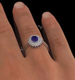 Tanzanite 7 X 5mm And 0.30ct Diamond 18k White Gold Ring  Fet35-vy