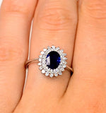 Sapphire 7 X 5mm And Diamond 18k White Gold Ring  Fet35-uy