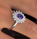 Tanzanite 7 X 5mm And Diamond 18k White Gold Ring  Fet36-vy